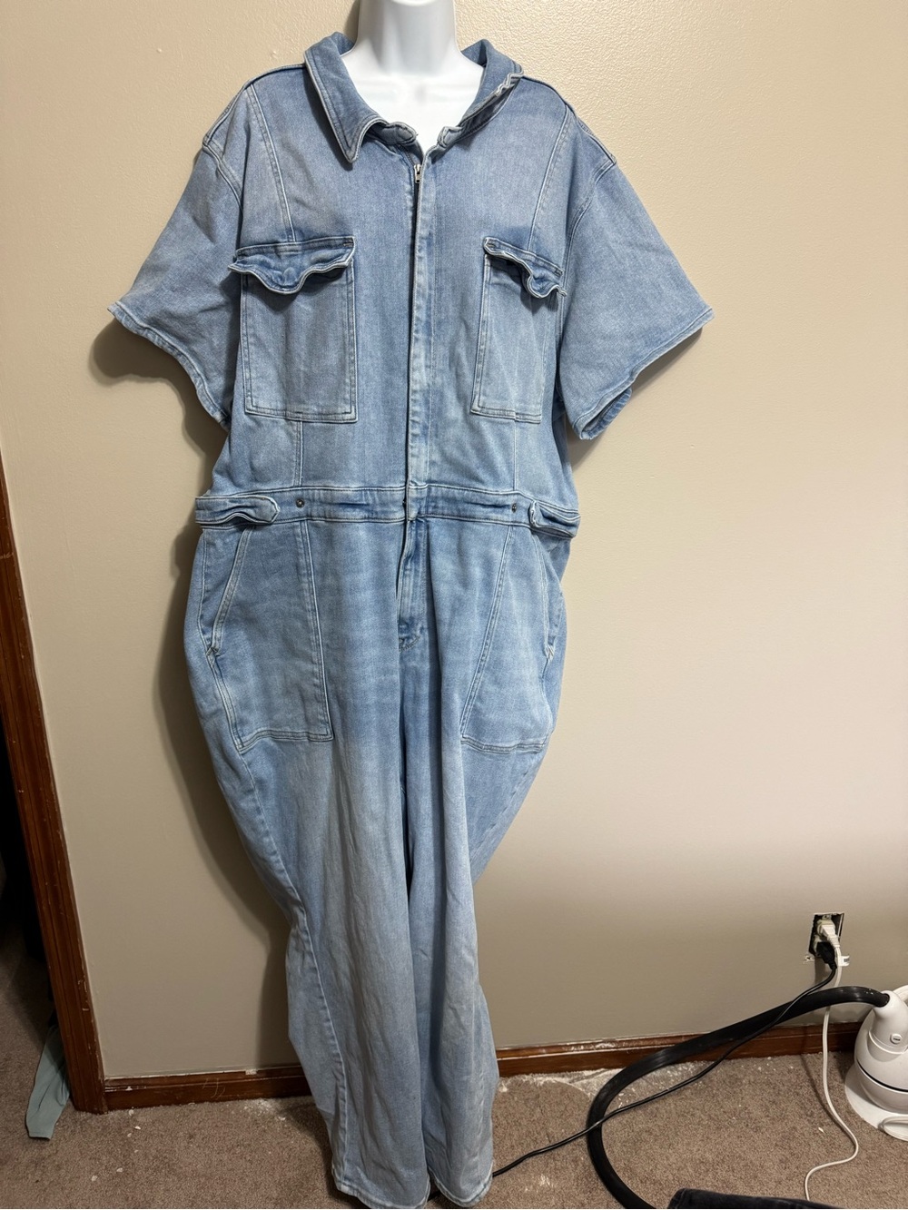 Good American Light Blue Denim Utility Jumpsuit